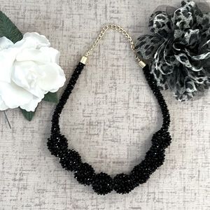 Beautiful Woven Black Crystal Necklace with Gold Adjustable Chain
